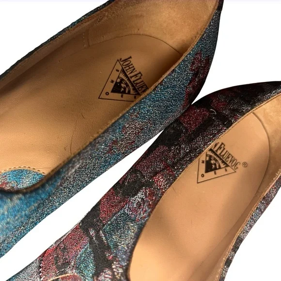 JOHN FLUEVOG Shiloh JF Tapestry Patent Leather Mary Jane Shoes Heels Size 8 - Picture 3 of 11